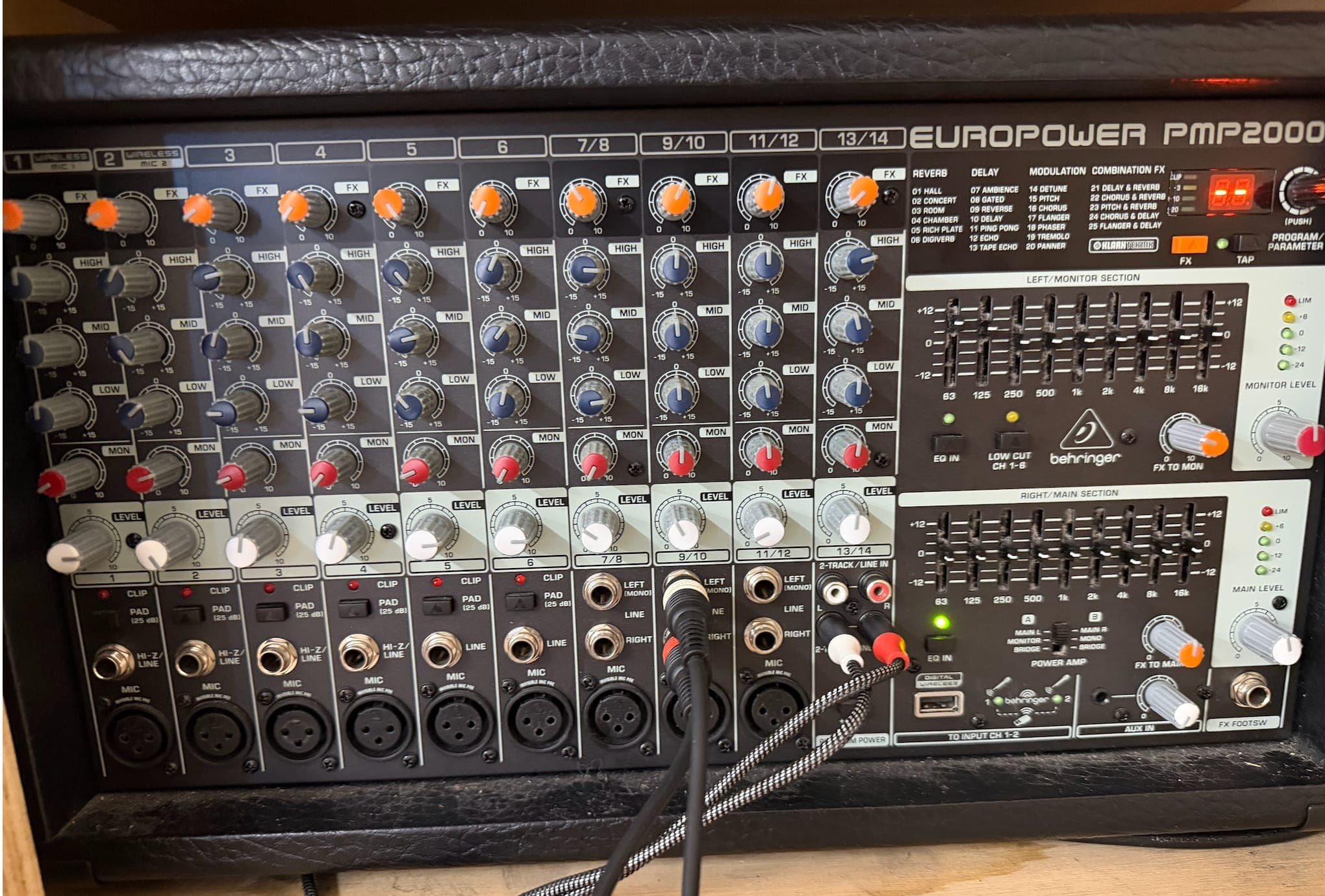 Powered mixer installed in a hall