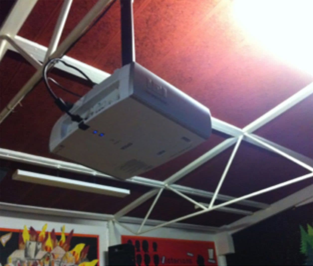 Exminster School: projector mounted in the hall roof