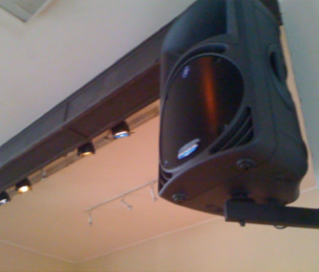 St Luke’s Church: speaker on a wall bracket beside the lighting bar