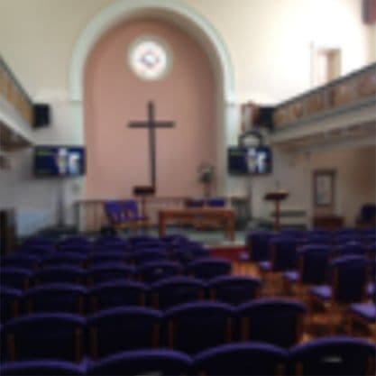 South Street Baptist Church hall with screens at the front